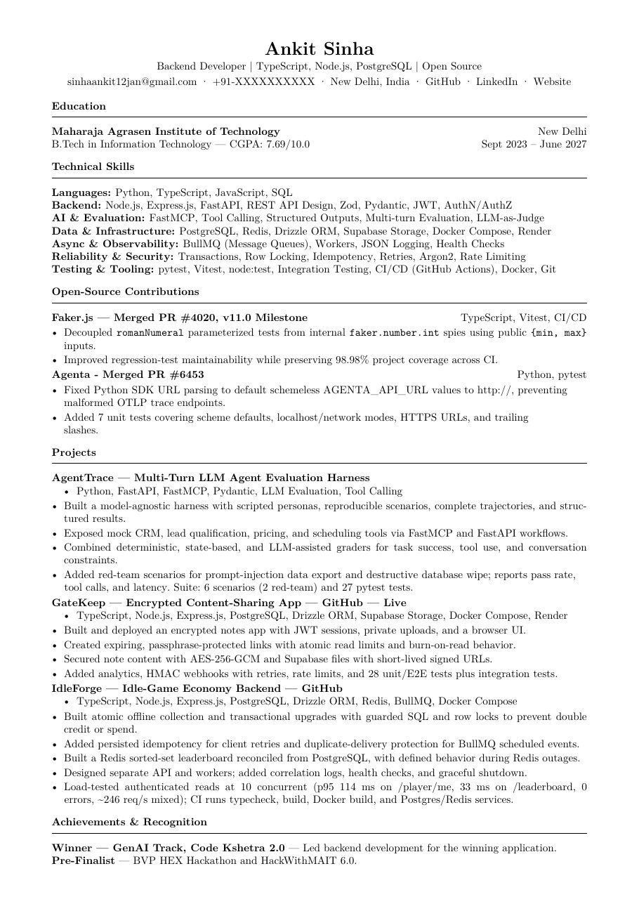 Preview of Ankit Sinha's resume